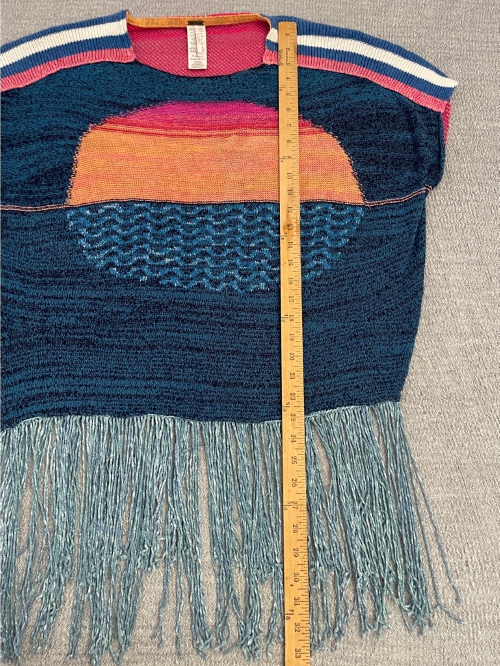 Free People Sunset Fringe Sweater Poncho Size XS/S - Picture 4 of 7